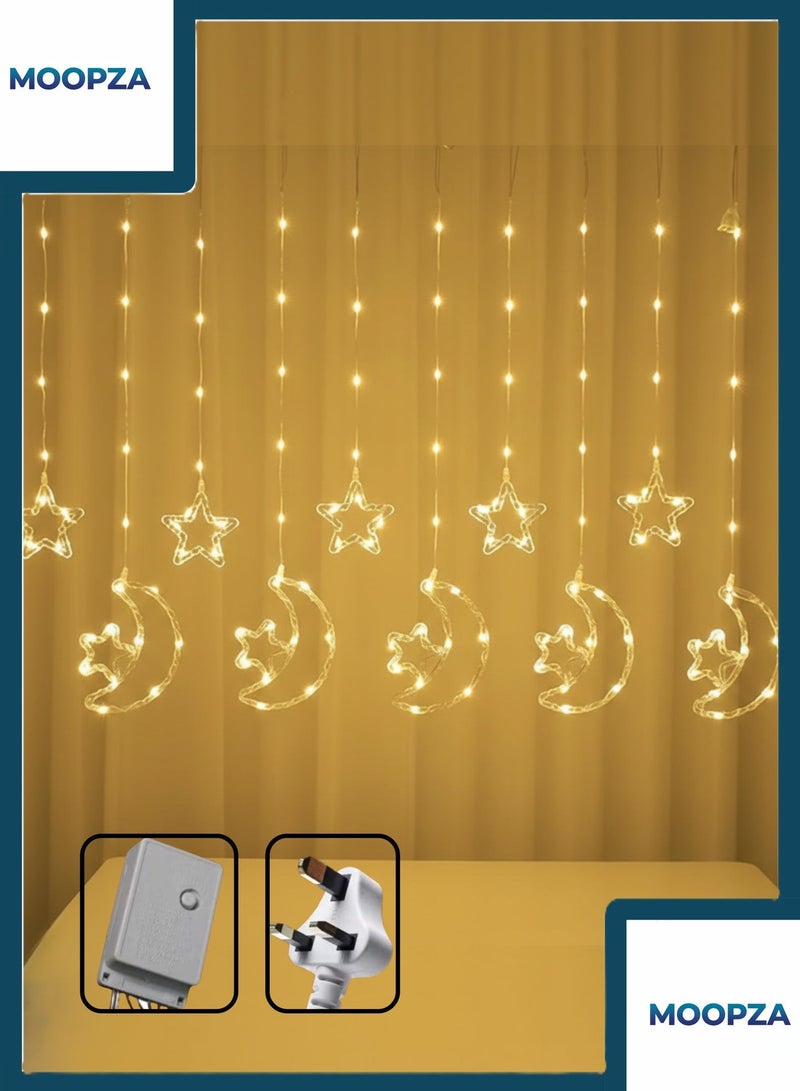 مووبزا بطول ٣ متر ستارة إضاءة LED بتصميم هلال ونجمة رمضان ، إضاءة دافئة، ٨ أوضاع إضاءة، مناسبة للاستخدام الداخلي والخارجي لتزيين المنازل والنوافذ والجدران والشرفات وديكور رمضان وعيد الفطر والمناسبات - Image 2